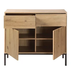 Buffet 2 Portes 2 Tiroirs Décor Chêne L90 x H80 cm - LENNY