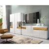 Buffet 3 portes 2 tiroirs KILES Blanc et chene Design moderne spacieux