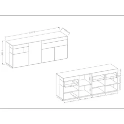 Buffet 3 portes 2 tiroirs KILES Blanc et chene Design moderne spacieux