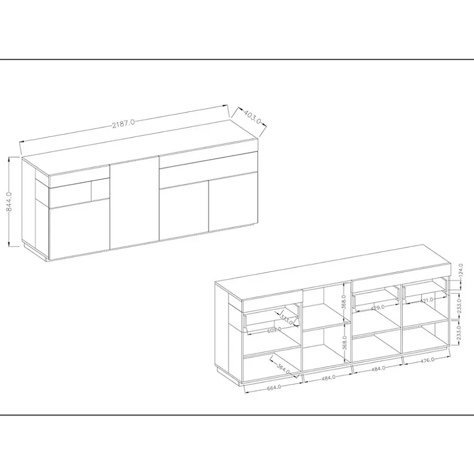 Buffet 3 portes 2 tiroirs KILES Blanc et chene Design moderne spacieux