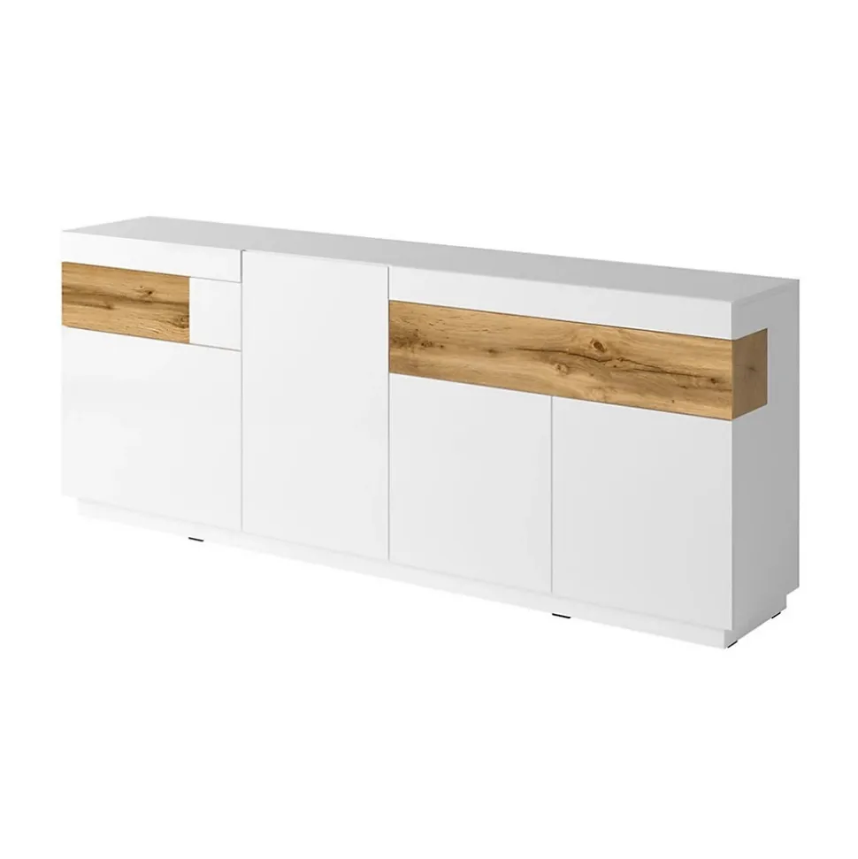 Buffet 3 portes 2 tiroirs KILES Blanc et chene Design moderne spacieux