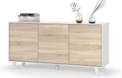 Buffet 3 portes 154 x 41 x 75 cm chêne canadian-blanc brillant