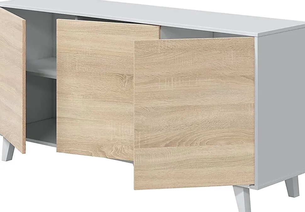 Buffet 3 portes 154 x 41 x 75 cm chêne canadian-blanc brillant