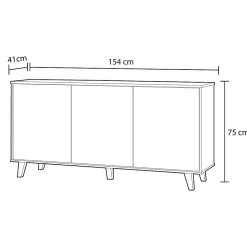 Buffet 3 portes 154 x 41 x 75 cm chêne canadian-blanc brillant