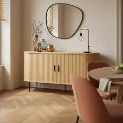 Buffet 2 portes en mélaminé et acier 140 cm beige Oviala