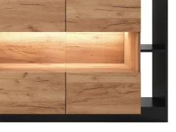 Buffet 4 portes et 4 niches avec LEDs - Naturel clair et Anthracite - IDESIA