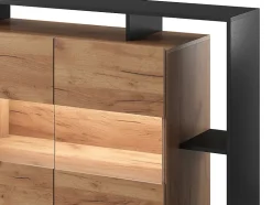 Buffet 4 portes et 4 niches avec LEDs - Naturel clair et Anthracite - IDESIA