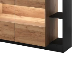 Buffet 4 portes et 4 niches avec LEDs - Naturel clair et Anthracite - IDESIA