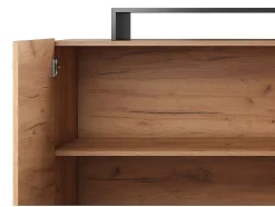 Buffet 4 portes et 4 niches avec LEDs - Naturel clair et Anthracite - IDESIA