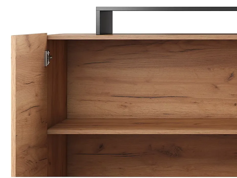 Buffet 4 portes et 4 niches avec LEDs - Naturel clair et Anthracite - IDESIA
