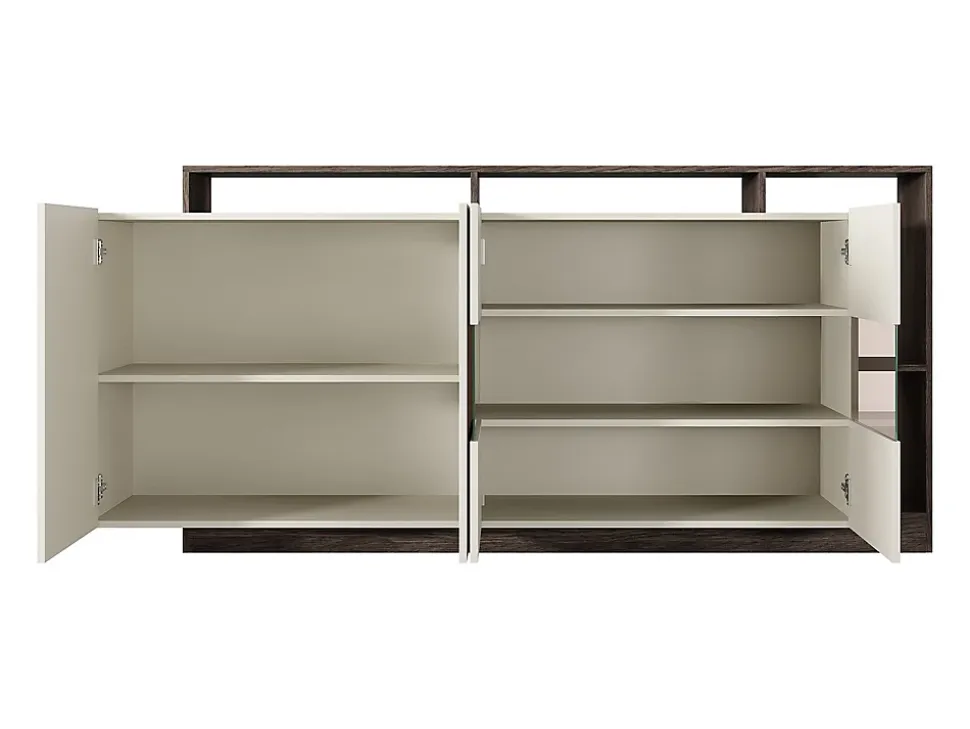 Buffet 4 portes et 4 niches avec LEDs - Beige et Naturel foncé - IDESIA