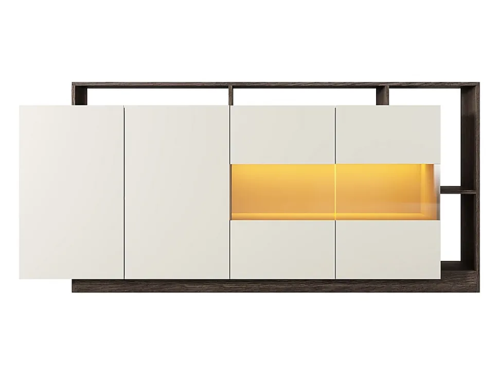 Buffet 4 portes et 4 niches avec LEDs - Beige et Naturel foncé - IDESIA