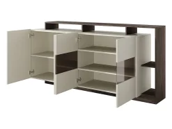 Buffet 4 portes et 4 niches avec LEDs - Beige et Naturel foncé - IDESIA