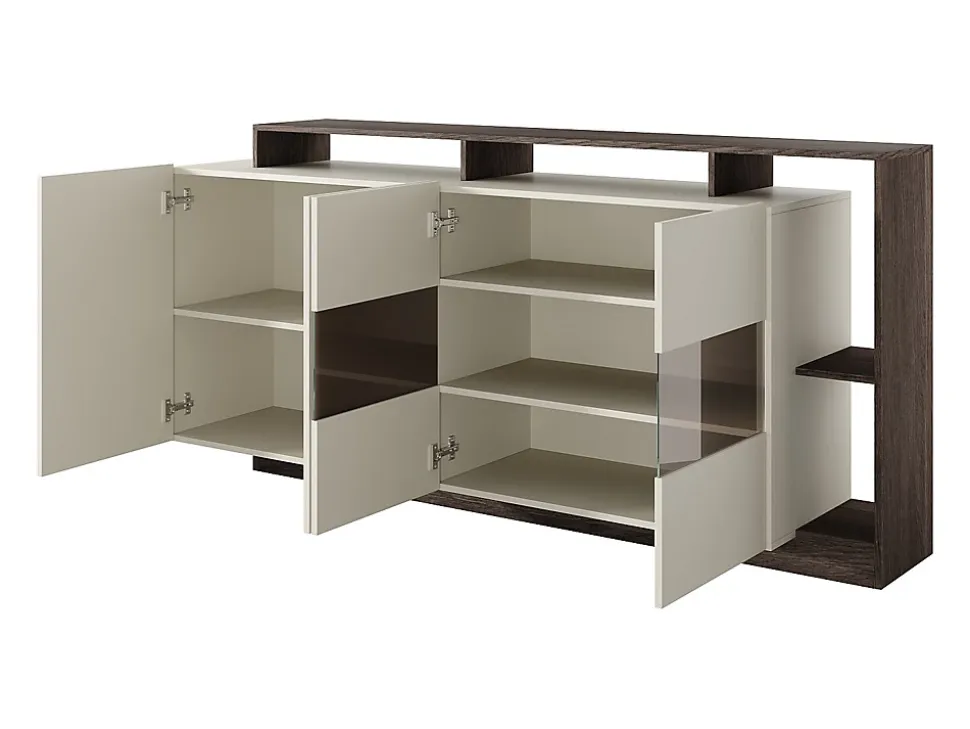 Buffet 4 portes et 4 niches avec LEDs - Beige et Naturel foncé - IDESIA