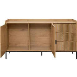 Buffet 2 portes et 3 tiroirs en acier et MDF décor mélaminé beige Oviala