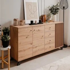 Buffet 3 portes et 4 tiroirs décor chêne artisan L160 cm - LUBLIN