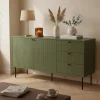 Buffet 2 portes et 3 tiroirs décor mélaminé 150 cm vert olive Oviala