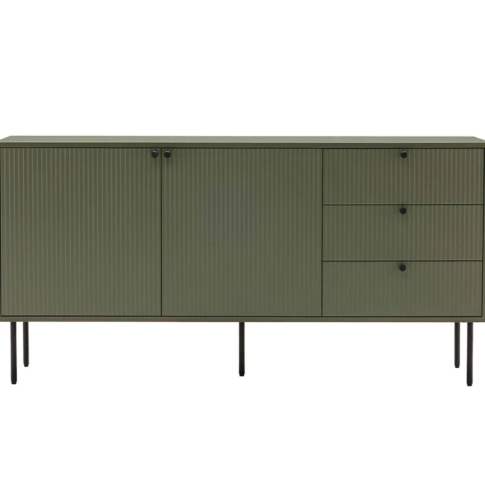 Buffet 2 portes et 3 tiroirs décor mélaminé 150 cm vert olive Oviala