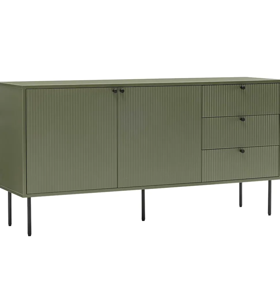 Buffet 2 portes et 3 tiroirs décor mélaminé 150 cm vert olive Oviala