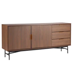 Buffet 2 portes et 3 tiroirs en mélaminé et acier 160 cm marron Oviala