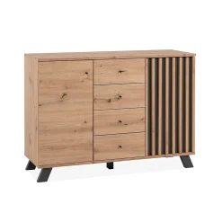 Buffet 2 portes et 4 tiroirs décor chêne artisan L118 cm - LUBLIN