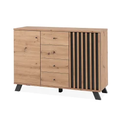 Buffet 2 portes et 4 tiroirs décor chêne artisan L118 cm - LUBLIN