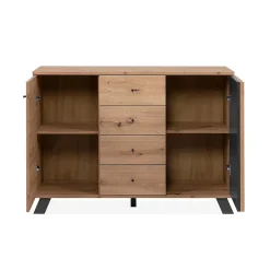 Buffet 2 portes et 4 tiroirs décor chêne artisan L118 cm - LUBLIN