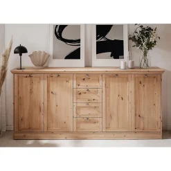 Buffet 4 portes et 4 tiroirs avec poignées en métal L200 cm - TIMBER