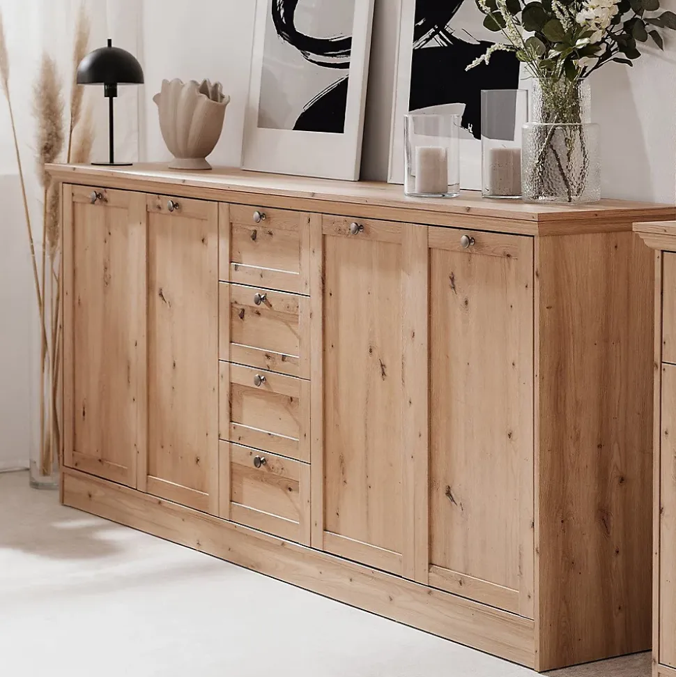 Buffet 4 portes et 4 tiroirs avec poignées en métal L200 cm - TIMBER
