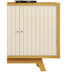 Buffet 4 Portes Miel et Blanc Ecru 4 NIches L 180 H 80.5 P 35.7 cm - L 180 x l 35.7 x H 80.5 cm