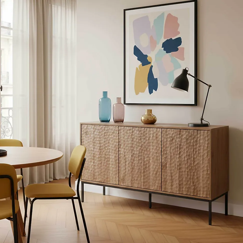 Buffet 3 portes moderne rectangulaire L147 cm bois foncé Oviala