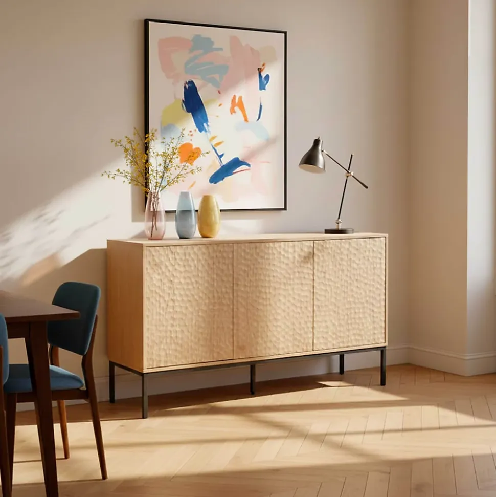 Buffet 3 portes moderne rectangulaire L147 cm bois clair Oviala