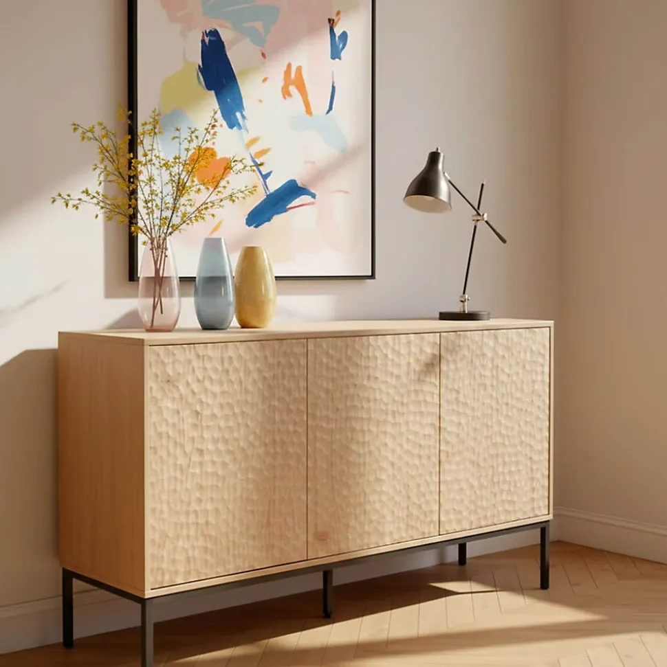Buffet 3 portes moderne rectangulaire L147 cm bois clair Oviala