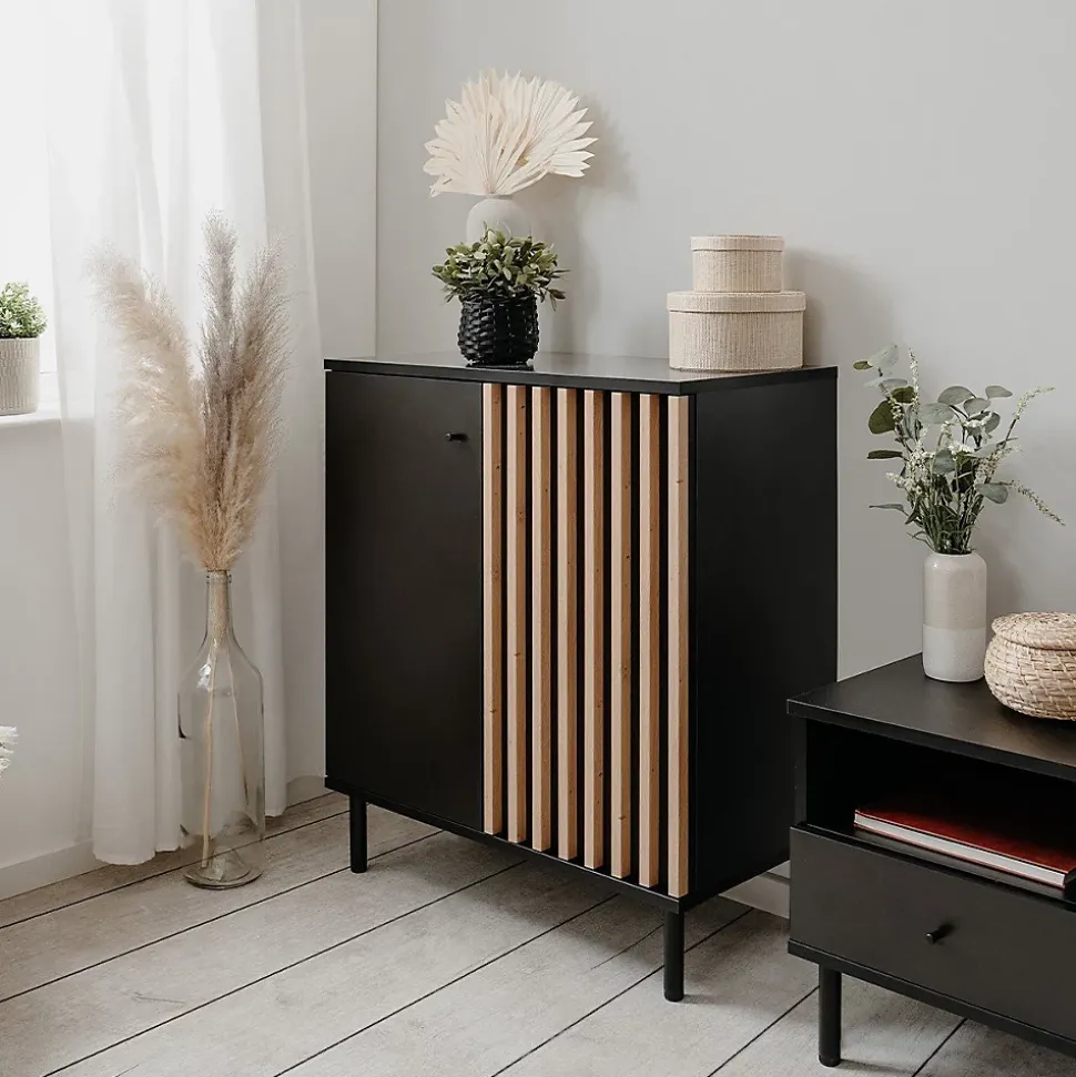Buffet 2 Portes Noir et Bois L80 cm - MONZA