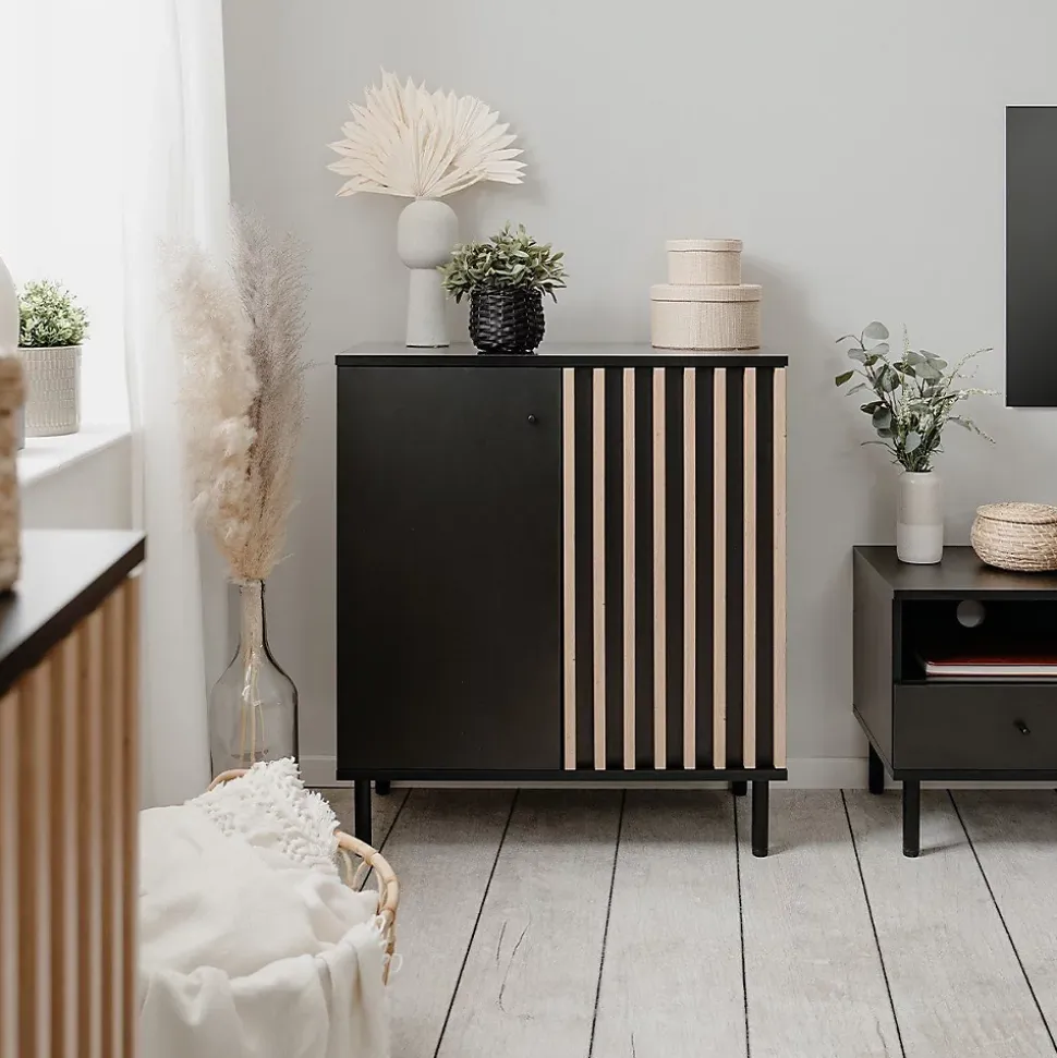 Buffet 2 Portes Noir et Bois L80 cm - MONZA