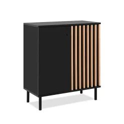 Buffet 2 Portes Noir et Bois L80 cm - MONZA