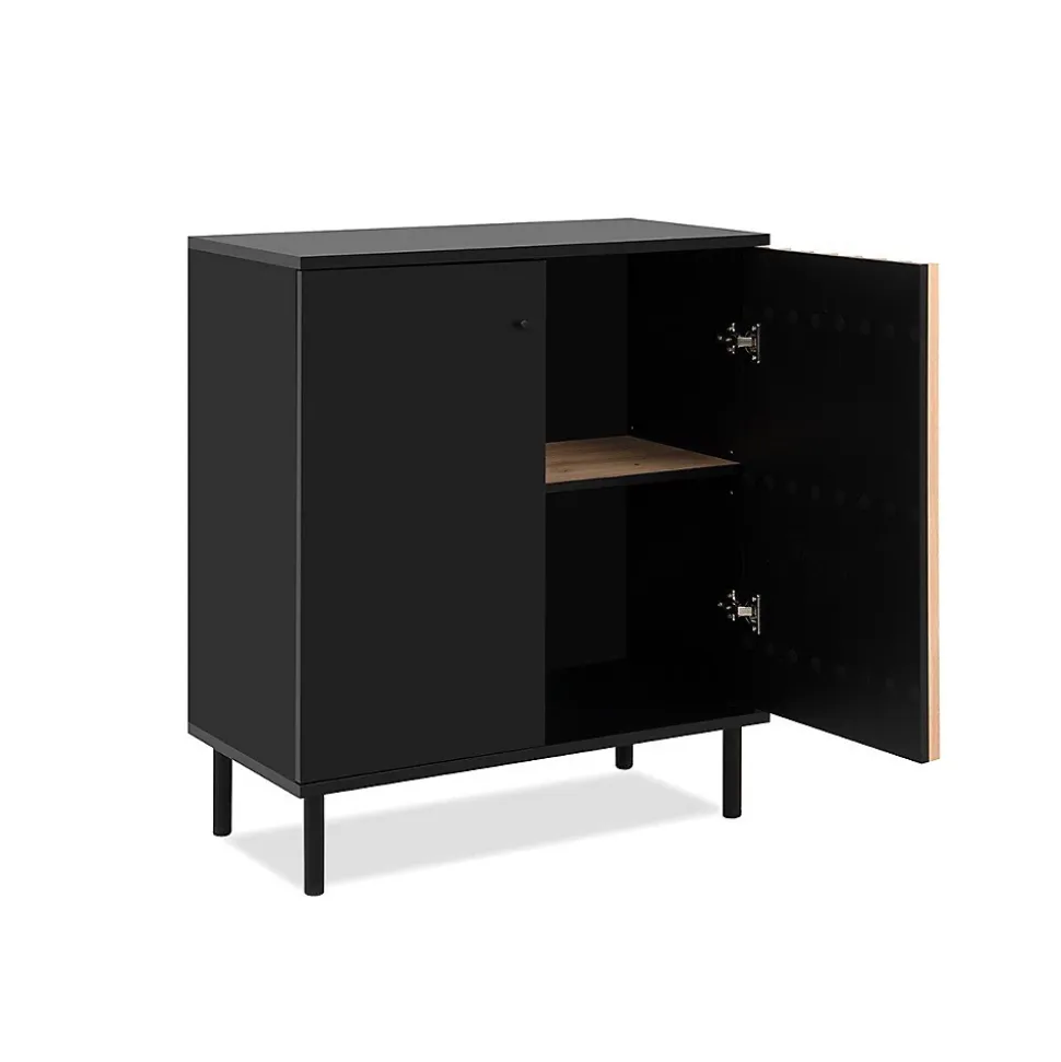 Buffet 2 Portes Noir et Bois L80 cm - MONZA