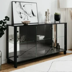Buffet 3 portes vitrées et 3 étagères en verre L160cm - ALBI