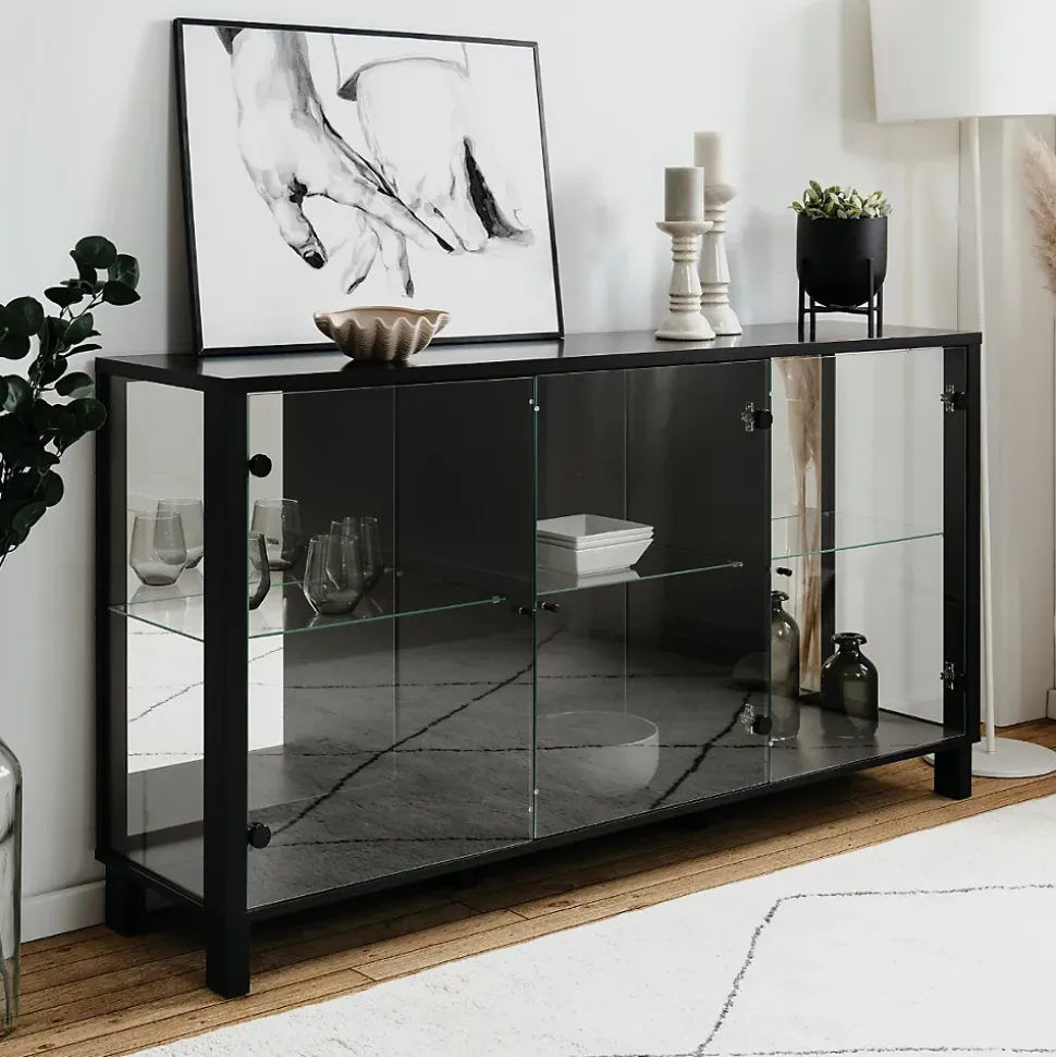 Buffet 3 portes vitrées et 3 étagères en verre L160cm - ALBI
