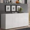 Buffet Amacord, Buffet du salon, Commode de salon, Garde-manger de cuisine, Made in Italy, 180x38h79 cm, Blanc brillant