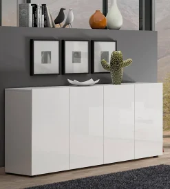 Buffet Amacord, Buffet du salon, Commode de salon, Garde-manger de cuisine, Made in Italy, 180x38h79 cm, Blanc brillant