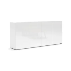 Buffet Amacord, Buffet du salon, Commode de salon, Garde-manger de cuisine, Made in Italy, 180x38h79 cm, Blanc brillant