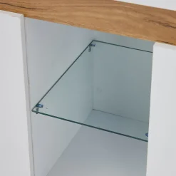 Buffet avec 3 Placards et Éclairage LED Contrôlable par Application, Panneau de Particules, 140x40x70 cm - Blanc et Effet Bois