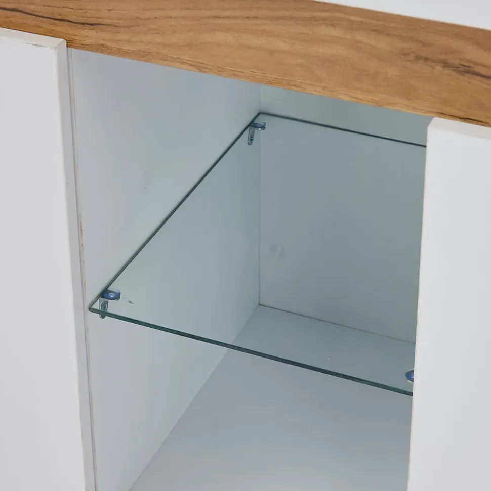 Buffet avec 3 Placards et Éclairage LED Contrôlable par Application, Panneau de Particules, 140x40x70 cm - Blanc et Effet Bois
