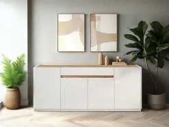 Buffet avec 4 portes et 1 tiroir - Blanc et Naturel - EMORA
