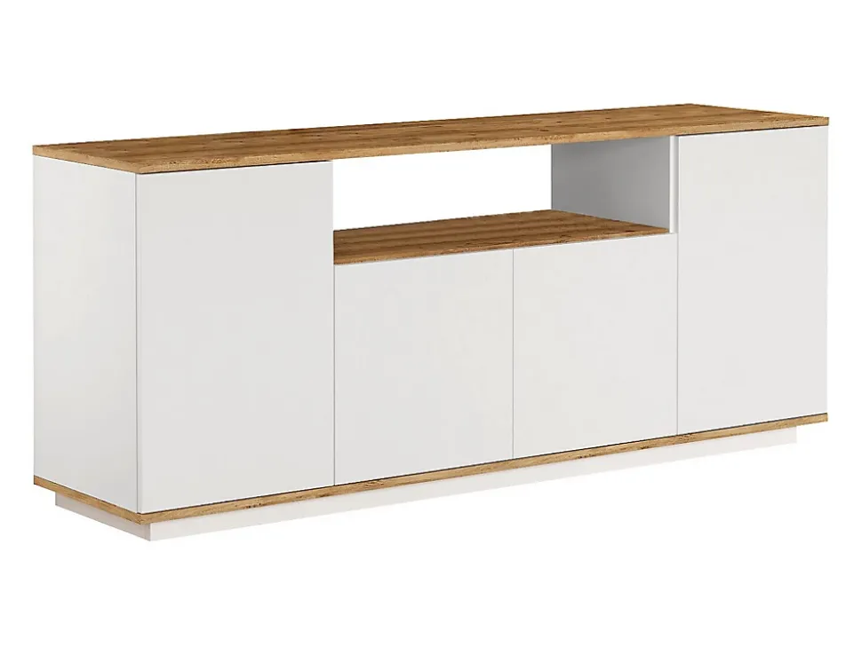 Buffet avec 4 portes et 1 étagère - Blanc et naturel - LOTULA