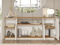 Buffet avec 4 portes et 1 étagère - Blanc et naturel - LOTULA