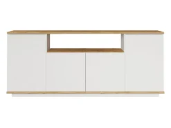 Buffet avec 4 portes et 1 étagère - Blanc et naturel - LOTULA