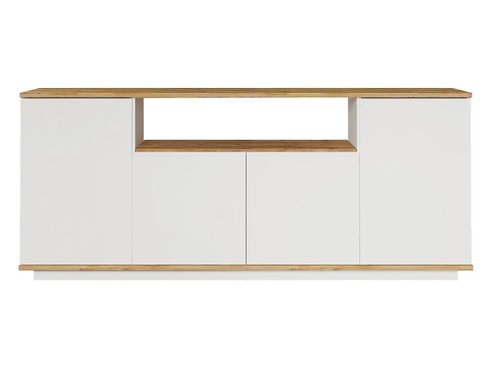 Buffet avec 4 portes et 1 étagère - Blanc et naturel - LOTULA