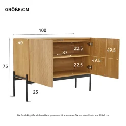 Buffet Avec 2 Portes Et Pieds En Métal, Commode Au Design Linéaire, Dimensions : 100 Cm